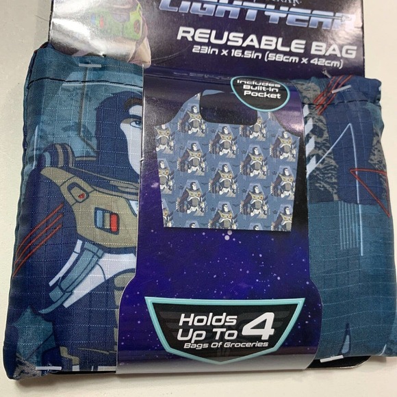 Disney Pixar LIGHTYEAR Reusable Grocery Bag 23" x 16.5" Pocket Easy Fold Up (B) - Picture 2 of 6